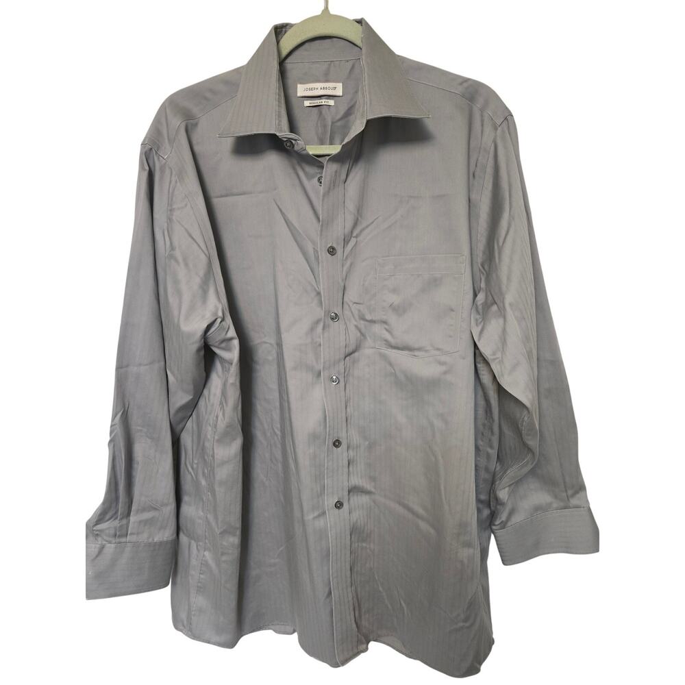 Joseph Abboud Dress Shirt Mens 17 32/33 Gray Herringbone Regular Fit Cotton